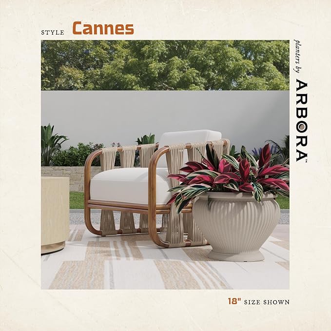 ARBORA 18 Cannes Urn Polyresin Indoor and Outdoor Planter with Classic Cream Finish - Durable Weatherproof Lightweight Large Plant Pot for Patio Garden Deck Entryway