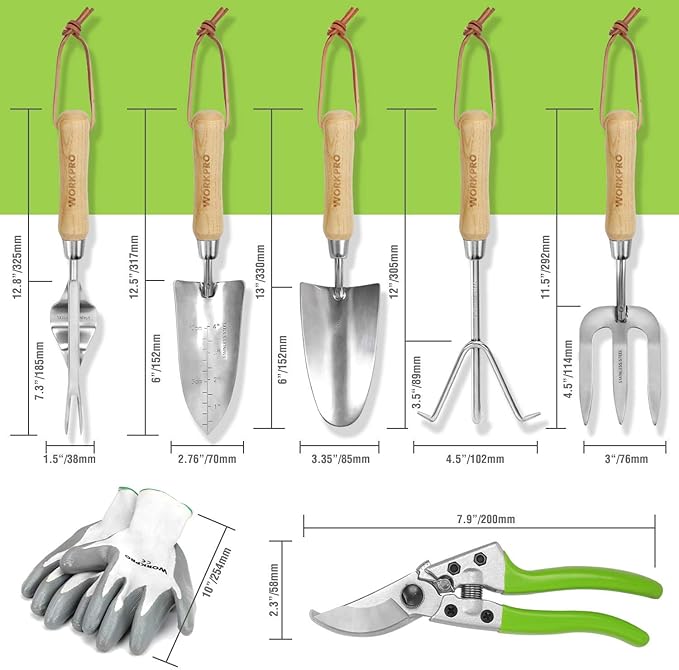 WORKPRO Garden Tools 7 Piece Set + Garden Knee Pads