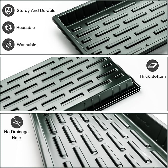 10 Pack Heavy Duty 1020 Trays No Holes - 1.6 Inch Deep Shallow Nursery Flats Reusable Seed Starter Trays for 72/128 Cell Inserts Microgreens Seedling and Hydroponics (Dark Green)
