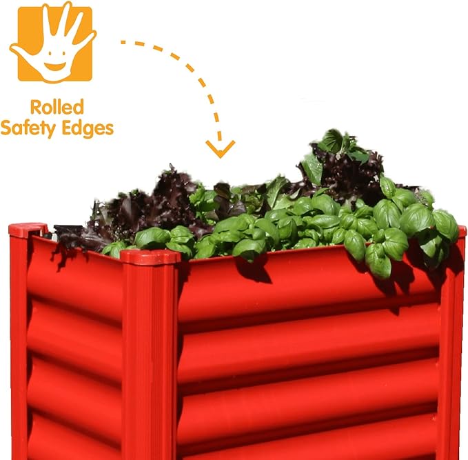 ABSCO The Organic Garden Co. Hakea Metal Kids Garden Bed 1.8' x 1' x 1.3' – Raised Outdoor Planter Box for Children Galvanized Steel Metal Red