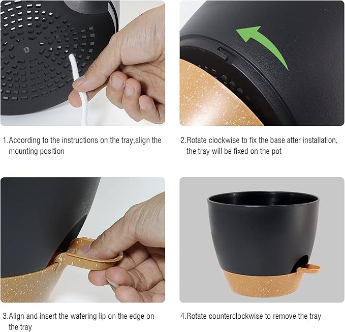 Large Self Watering Pots 12/10/9 Plastic Planters with High Drainage Holes and Deep Reservoir for Indoor Outdoor Garden Plants and Flowers Black with Brown