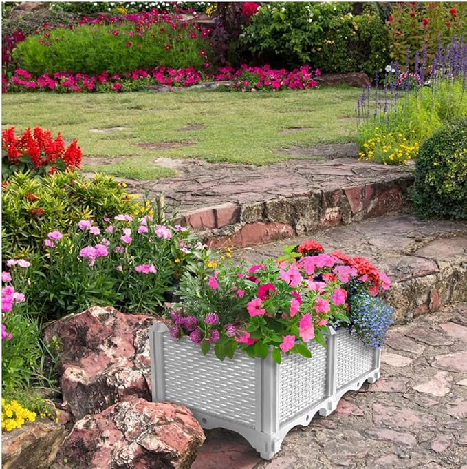Trenton Gifts Set of 2. Raised Planter Box. White. Great for outdoor Plants &amp Flowers