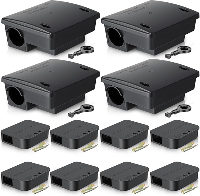 12 Pack Key Required Rat Station Box 4 Large &amp 8 Compact Outdoor Mouse Bait Stations Box Lockable Weather Resistant Bait Boxes for Indoor &amp Outdoor