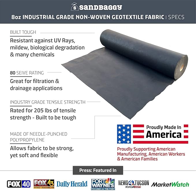 Sandbaggy Paver Underlayment Fabric 8 oz | for All Types of Pavers | Made in America | 50 Year Fabric | 2X Thicker Than Competition | UV Protected Industrial Grade Fabric (3 ft x 100 ft Roll)