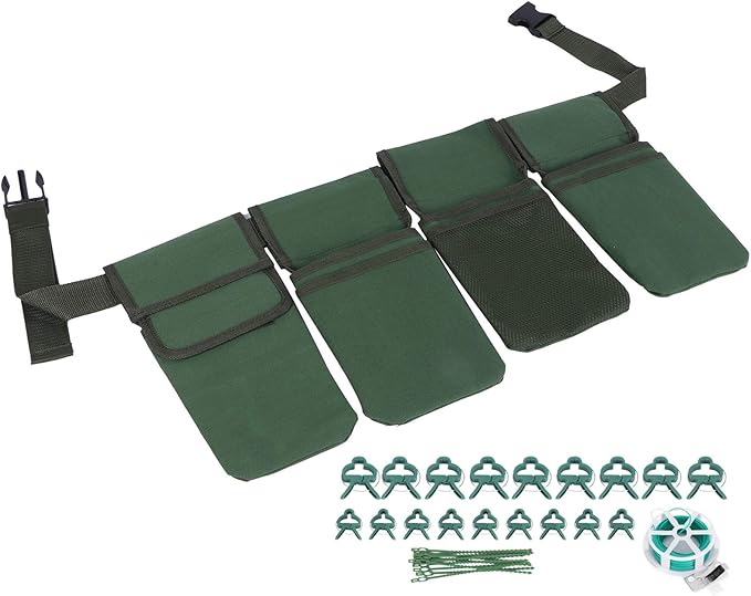 Gardening Tools Set with Green Waist Bag Plant Support Clips and Adjustable Cable Ties Kit