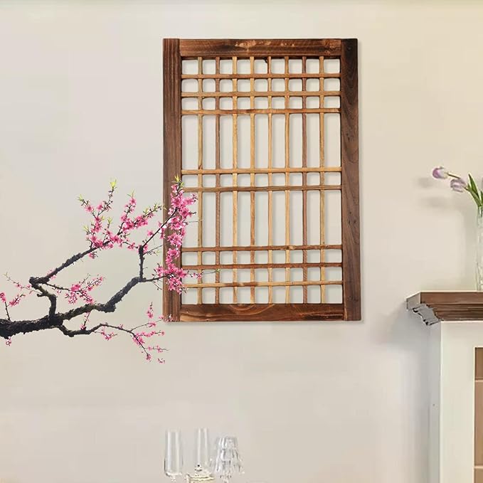 Window Frame Wooden Window Pane Wall Art Garden Trellis Lattice Deck Rustic Wood Material Lightweight Hanging Easy Maintenance Suitable for Farmhouse 52cmx36cm