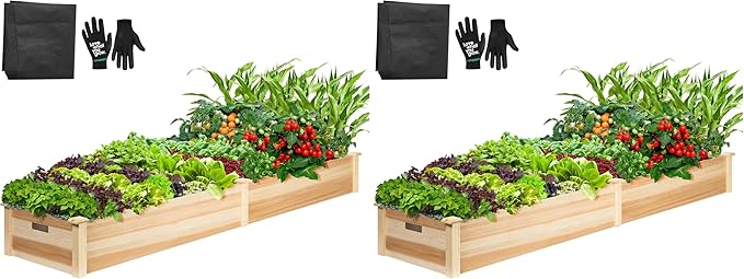 VIVOSUN 8×2Ft Wooden Raised Garden Bed 97 x 25 x 11 Inches Outdoor Wood Planter Box with Gloves and a Liner for Garden Patio Balcony Backyard and Outdoors (Pack of 2)