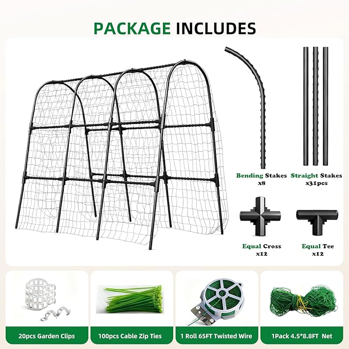 Cucumber Trellis for Raised Bed U-Shape Garden Arch Metal Support for Climbing Plants Metal Arch Plant Support Vegetables Trellis Plant Support for Vine Outdoor (Black 47*30*47inch(L*W*H))