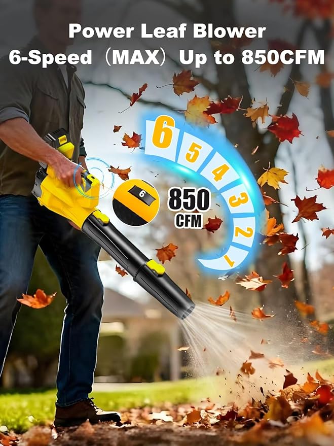 Leaf Blower Cordless 21V Powerful Electric Blower with 2*4.0Ah Batteries &amp 1*Fast Charger 6 Speed Modes Handheld Lightweight Leaf Blowers for Lawn/Patio/Dust/Leaves Gift Goggles &amp Earplugs