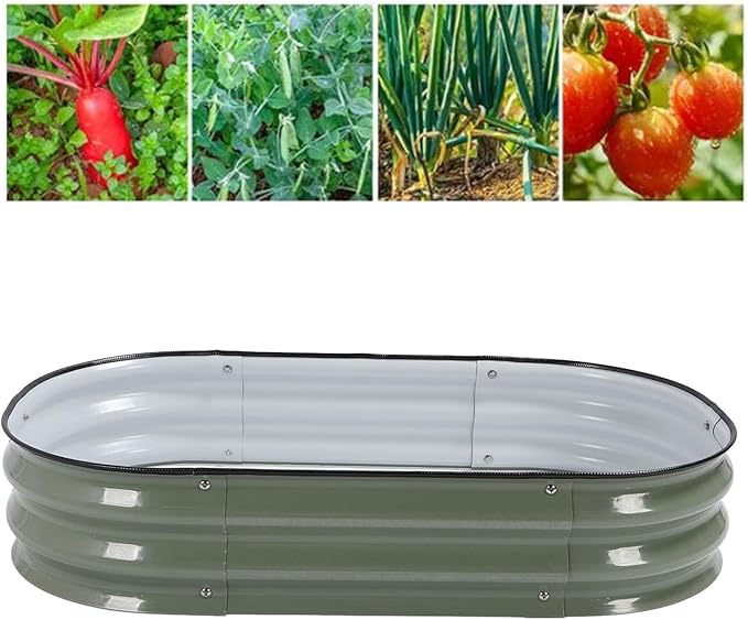 Fabater Raised Garden Bed Kit Oval Raised Planter Bed Open Base for Vegetables Easy Installation for Home School Garden Hotel (Light Green)