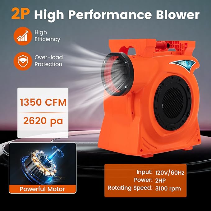 Costzon Commercial Air Blower 2HP/1500W Bounce House Blower Pump Fan Inflatable Bouncer Blower with Integrated Handle Air Blower for Inflatables Perfect for Bounce Castle Holiday Decorations