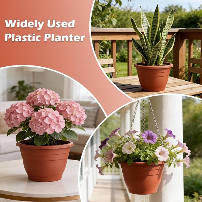 3 Pack 11 Inch Plant Pots Lightweight Planters with Drainage HolesDurable Indoor &amp Outdoor Flower Pots for GardenPatio &amp Home Decor(Pottery Red)