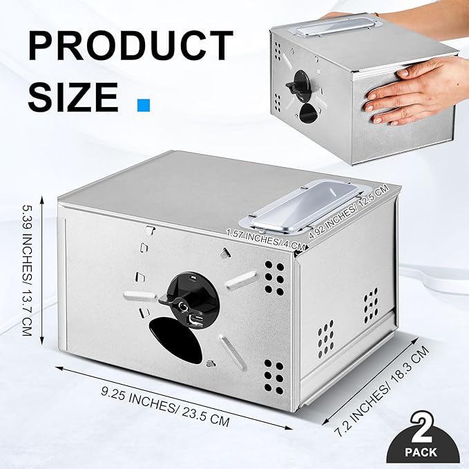 Qualirey 2 Pieces Mousetrap with Clear Lid Multiple Catch Mouse Trap Metal Mouse Trap Box for Indoor Outdoor and Other Scenes Silver 9.25 x 7.2 x 5.39 Inch