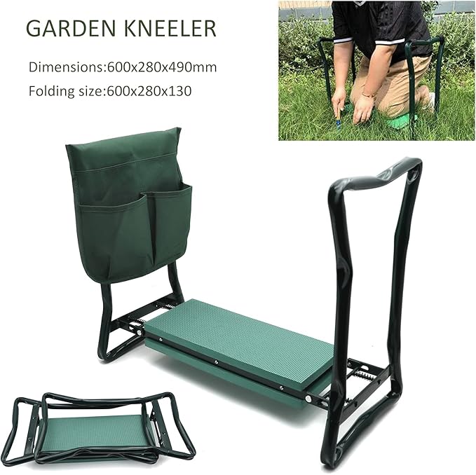 HTTMT- Garden Kneeler Benches Foldable Foam Seat w/EVA Folding Portable Bench Kneeling Pad and Tool Pouch Protection Body Knees Clothes from Dirt &amp Grass Stains [P/N: ET-TOOL039-GREEN]