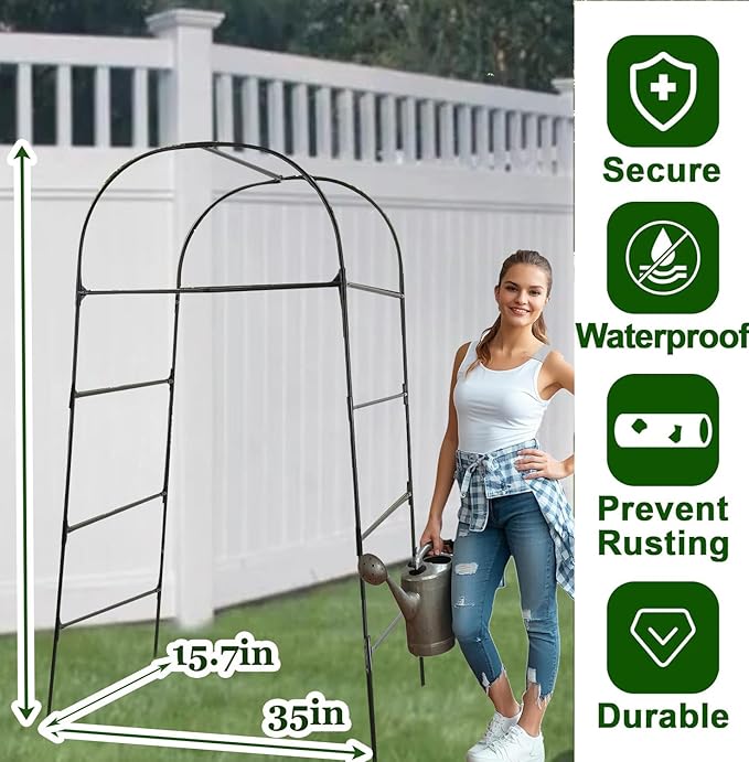 80 Inch Tall Garden Arch Trellis for Climbing Plants Outdoor Cucumber Trelli for Raised Bed Metal Trellis Support with Net for Vegetables Tomato Zucchini Squash Beans Peas Melons Rose FlowersVines