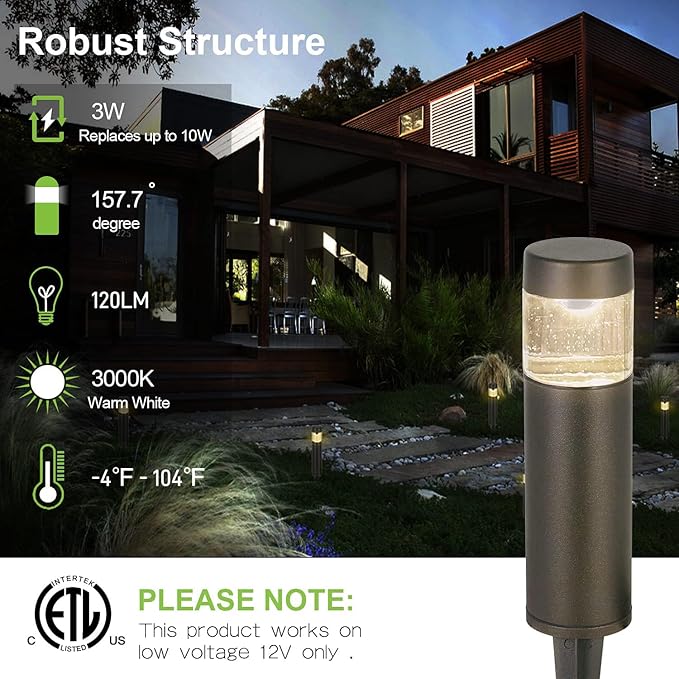 hykolity Low Voltage Landscape Lights 3W 191LM 12V-24V LED Round Bollard Light Wired Outdoor Walkway Light Path Lights for Yard Lawn Aluminum Construction 30 Watt Equivalent 6 Pack