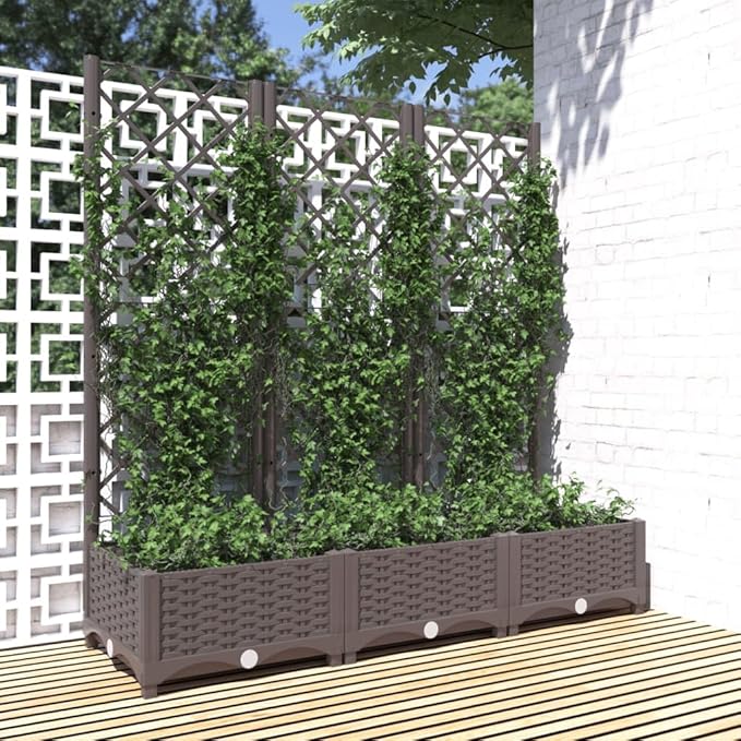 vidaXL Garden Planter with Trellis Brown 47.2x15.7x47.8 Weather- PP for Balcony/Terrace/Garden Entries