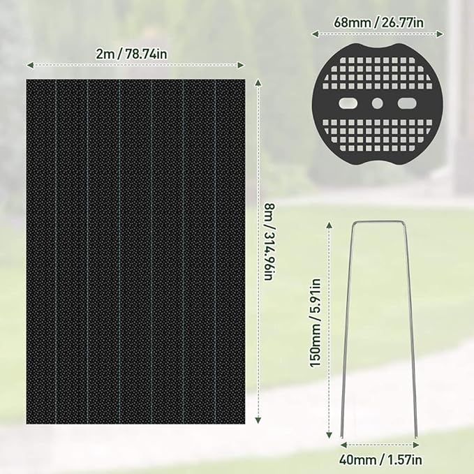 CHALKE Weeds Control Fabric 8/14meter for Plant Anti Grass Agricultural PP Woven Mulch Cloth Greenhouse Weeding Mat Water Permeable (Size : 2x8 Meter)