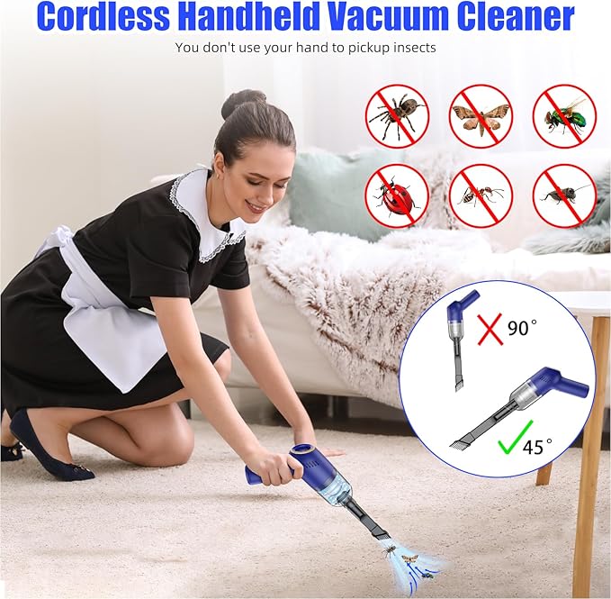 Bug Vacuum Catcher for AdultsSpider and Insect Catcher TrapHandheld Vacuum Cleaner Rechargeable Fly Vacuum Bug Sucker Strong Suction for Stink Bugs Moth for Home Office Car Blue