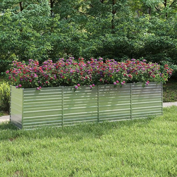 Galvanized Steel Garden Raised Bed Outdoor Planter Box Metal Patio Kit Planting Bed for Vegetables Flower Herb 126x31.5x30.3 Galvanized Steel Silver-706