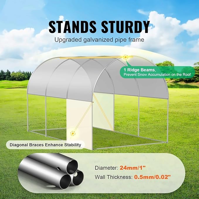 Walk-in Greenhouse 9.58x6.43x6.23ft Galvanized Steel Frame PE Cover Heavy Duty Tunnel Greenhouse for Plants White