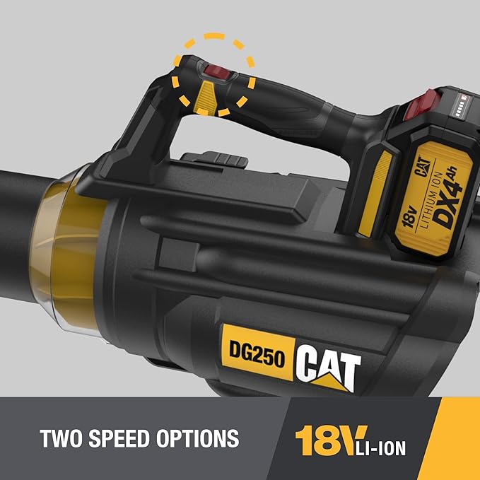 Cat DG250 18V Brushless 450 CFM 100 MPH Leaf Blower Cordless with Battery and Charger 2-Speed Blowers for Lawn Care Lightweight Cordless Leaf Blower – Battery &amp Charger Included
