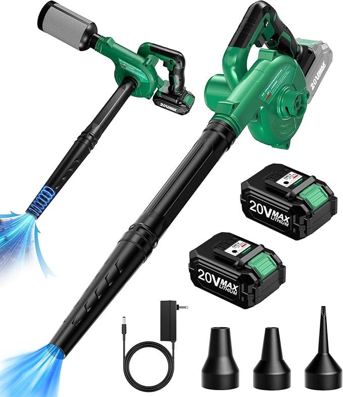 K I M O. Cordless Leaf Blower Vacuum Combo 4 in 1 3 Nozzles &amp3 Modes for Inflation &amp Deflation Extended Tube &amp Variable Speed 20000RPM 150MPH 2x2000mAh Battery Powered Leaf Blowers for