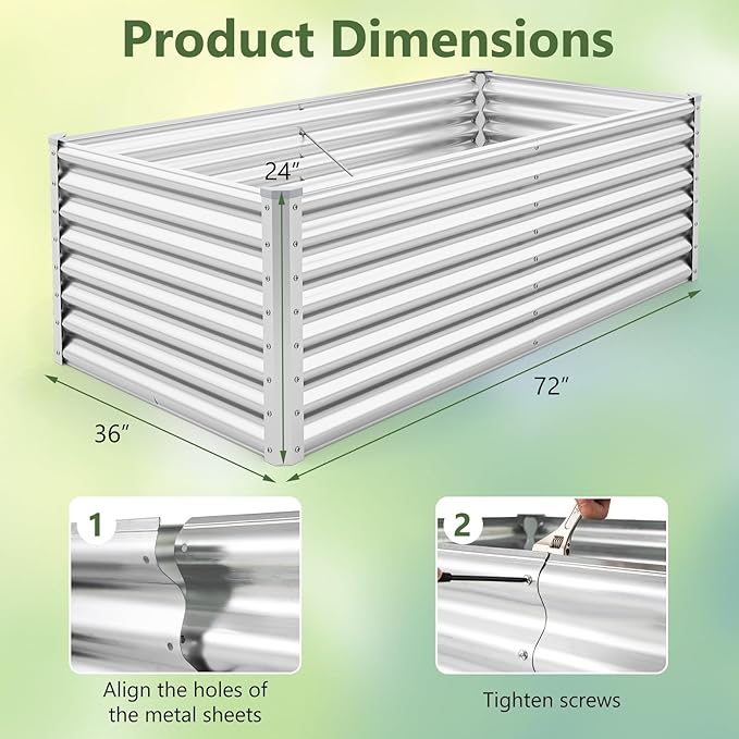 Giantex 6x3x2ft Raised Garden Bed Large Metal Elevated Rectangular Planter Bed 271 Gallon Capacity Outdoor Planting Garden Box for Vegetable Flower Herb Grow (Silver)