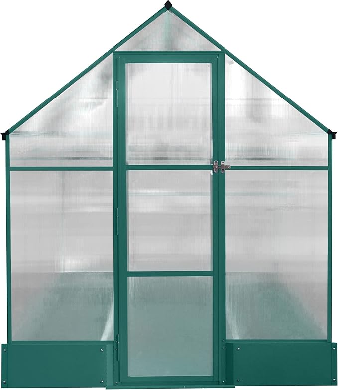 6'x 6' Polycarbonate Greenhouse with Waterproof and Lockable DoorLarge Space Heavy Duty Walk-in Plant Garden Conservatory w/ Rain Gutters&ampCross Bracingfor Backyard OutdoorGreen