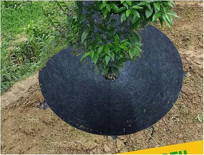 10pcs Black Round Ground Cover Control Fabric Mulch Non Woven Barrier Mat Outdoor Garden(52x6cm)