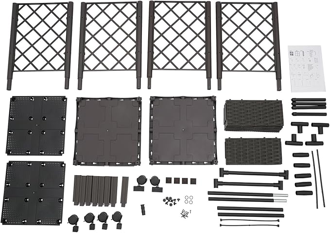 Grid-Patterned Flower Box with WheelsRaised Garden Bed Planter with TrellisOutdoor Planter Garden Box for Backyard Balcony Patio