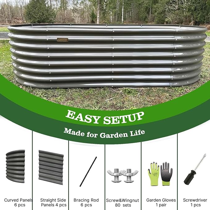 A ANLEOLIFE 6X3X2 ft Galvanized Raised Garden Beds Outdoor Oval Large Metal Deep Root Planter Box for Planting Vegetables Flowers Herb Anti-Rust &amp Easy-Setup Quartz Grey