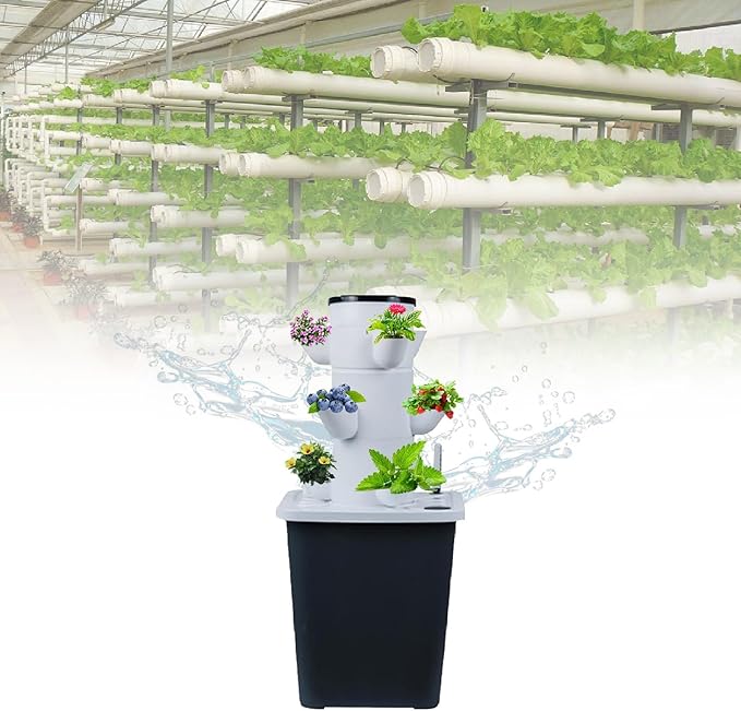 Hydroponics Growing System Aeroponics Tower 25 Holes Garden Planting Kit Water Circulation Pump for Indoor Herb Cultivation(15holes)