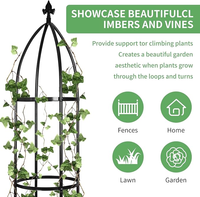Garden Obelisk Trellis for Climbing Plants Outdoor 6.3 Feet Tall Rose Heavy Duty Metal Trellis Plant Support for Vines Clematis Flowers Bronze