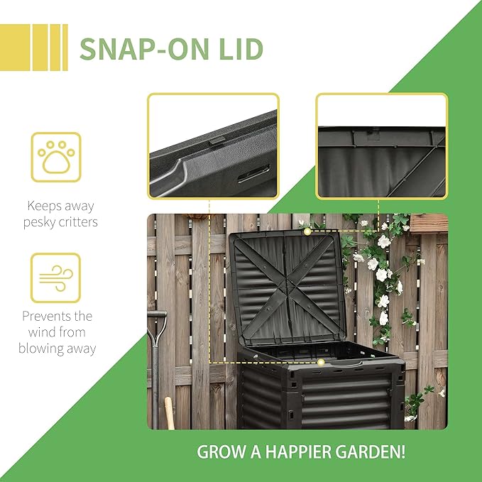 Compost Bin Outdoor 80 Gallon Garden Composter with 48 Vents and Sliding Doors Lightweight Outdoor Compost Box for Garden Kitchen and Yard Waste Black+Yellow
