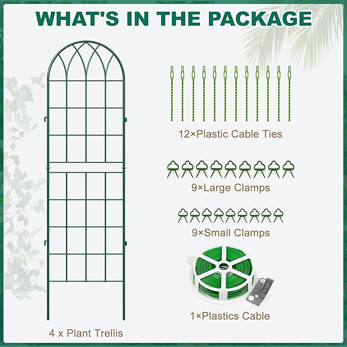 4 Pack Metal Garden Trellis for Climbing Plants 71 Inch Green Metal Garden Trellis for Vines Plant Rose Vegetable SupportLarge Decorative Outdoor Trellis