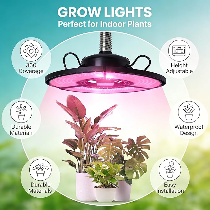Grow Lights for Indoor Plants 360 LEDs Full Red Blue Light Height Adjustable 90° Collapsible - Durable Design Wide Coverage for Plant Growth
