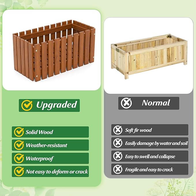 HAPPYGRILL Slat Style Planter Box Wood Raised Garden Bed for Flower Vegetable Rectangular Plant Container for Flowerpot Potted Plant Indoor Outdoor Flower Box for Patio Porch Yard Balcony (1)