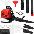 75.6CC Backpack Leaf Blower Gas Powered 4-Stroke Snow Blower 900 CFM 210 MPH with Cruise Control for Lawn Care Yard Debris &amp Snow Removal (Red)
