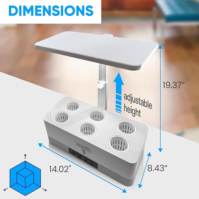SereneLife Hydroponic Indoor Herb Garden Kit - 6 Pods Full-Spectrum Grow Light Adjustable Height Smart Plant System With Seed Pods