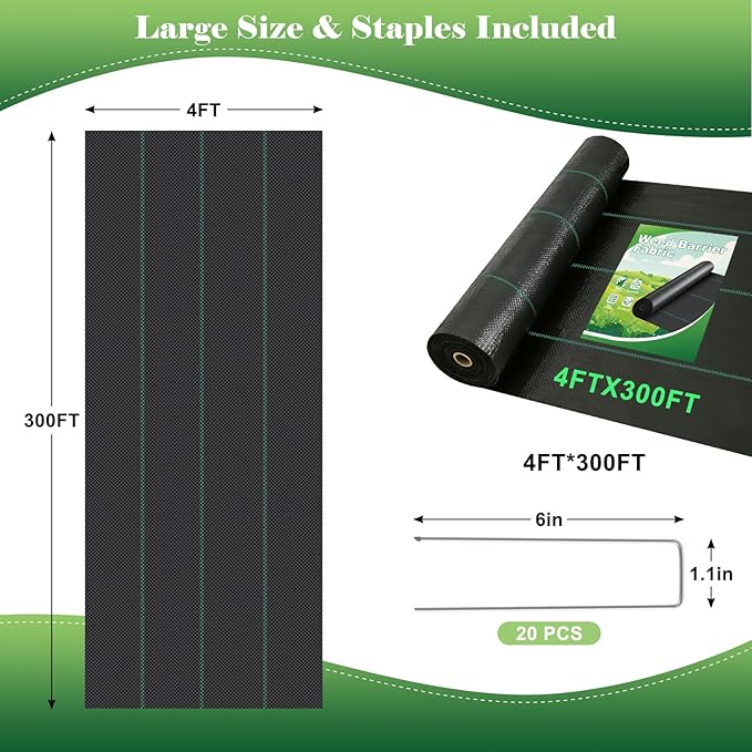 FEED GARDEN 120 Pack Landscape Staples and Weed Barrier Fabric Bundle