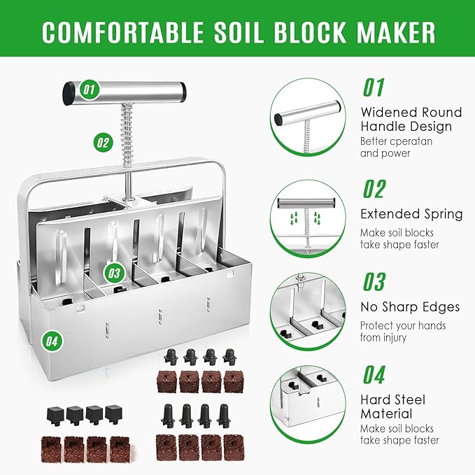 8 Cell Soil Blocker for Seeds Starting 2 inch Manual Soil Block Maker Seeds Blocker Durable Seeds Block Maker Soil Blocking Tool Soil Blocker Kit