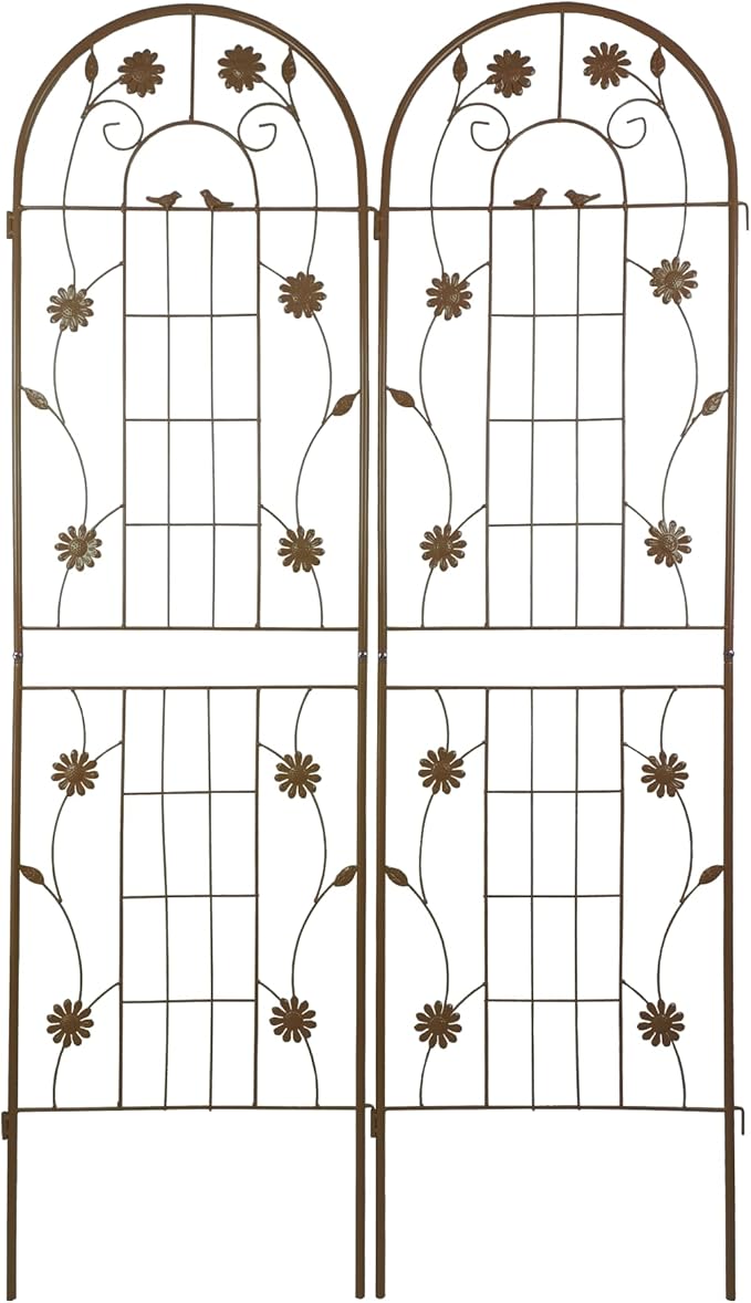 2 Pack Rustproof Metal Trellis for Climbing Plants 71x19.7 Outdoor Garden Support for Vines/Roses/Vegetables French Country Iron Plant Stand for Patio/Wedding Decor (Brown)