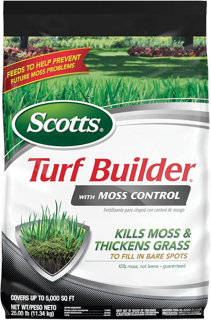 Scotts Turf Builder with Moss Control Moss Killer and Lawn Fertilizer Covers Up to 5000 sq. ft. 25 lbs.