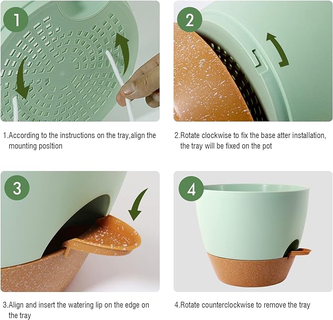 12 inch Large Self Watering Pots Plastic Planters with 60oZ Removable Deep Reservoir and Multi Mesh Drainage Holes for Indoor Outdoor Garden Plants and Flowers Green with Brown