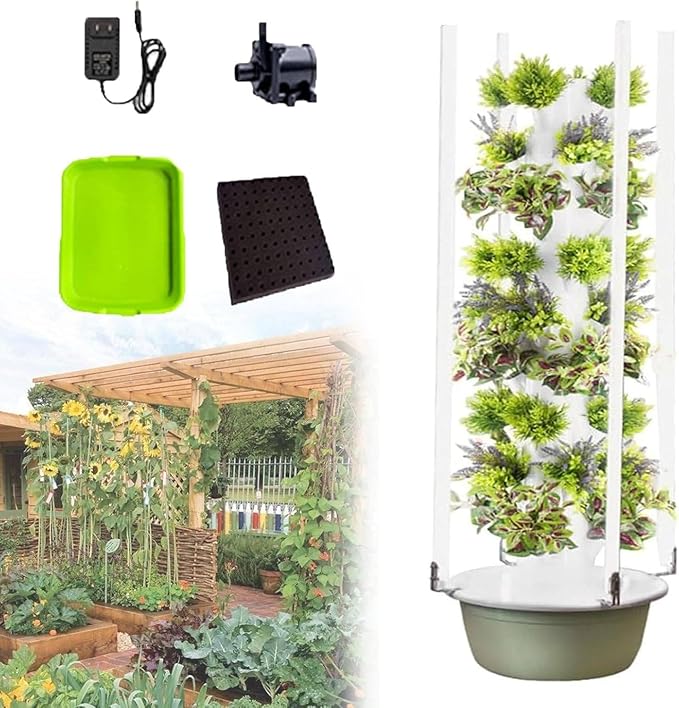 Hydroponics Tower Garden Hydroponic Growing System Aeroponics Growing Kit for Herbs Fruits and Vegetables with LED Grow Lights Hydrating Pump Adapter Timer for Herbs5layers