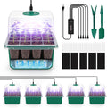 BlumWay Self-Watering Seed Starter Tray Kit with Grow Light and Humidity Dome3 Color Growing Light5-Pack 60-Cell Plant Seedling TrayReusable Plastic Germination TraysTimed Light Plant Starter Set