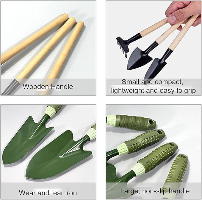 9 Piece Garden Tools Set Gardening Hand Tool with Storage Bag Shovel Multifunctional Garden Weeding Tools Gift for Home Lawn Farm Planting Landscaping Women Men