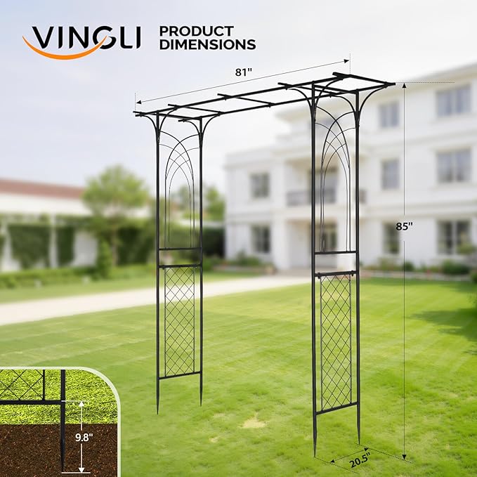 VINGLI Garden Arbor Arch for Wedding Ceremony Party Christmas Garden Decor Steel Garden Trellis for Plant Climbing Pergola for Garden Backyard Lawn (Flat Top)