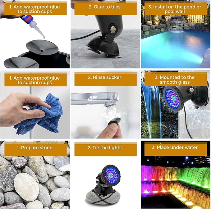 SHOYO Pond Lights Color Changing Spotlights Underwater Fountain Lights IP68 Waterproof RGB Memory Dim Adjustable Submersible for Outdoor Waterfall Pond Fountain Pool 2 in Set